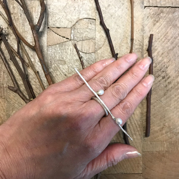 'Wearing Nature' - Silver Twig ring with pearls