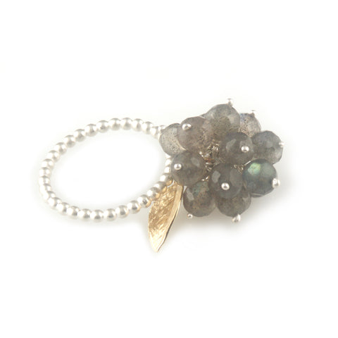 'Wearing Nature' - Labradorite cluster ring with gold leaf