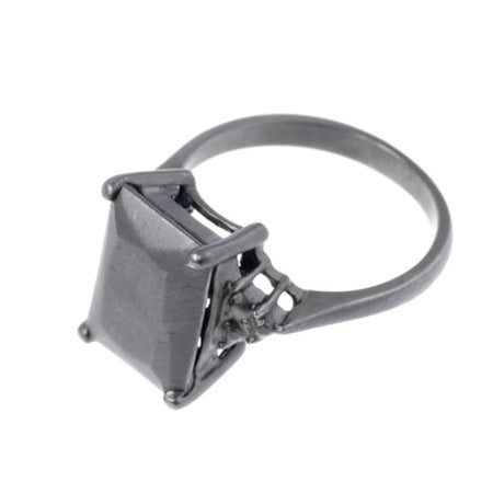 'Diamond Temptation' -  small black emerald cut diamond shaped silver ring