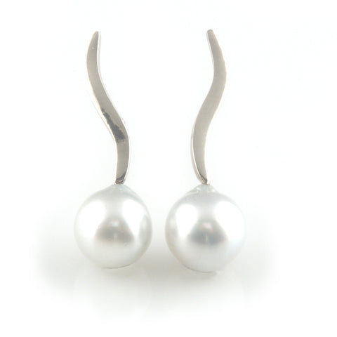 'Pearl Wonder' - white gold bar earrings with south sea pearls