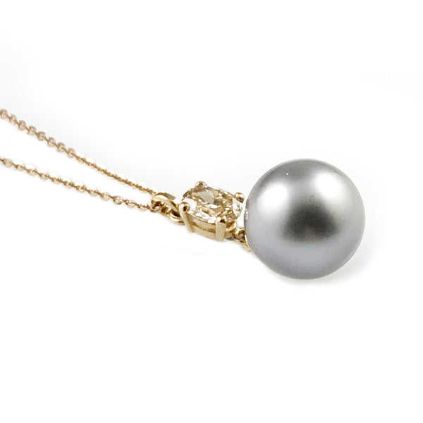 'Pearl Wonder' - Rose gold necklace with Tahitian pearl and brown diamonds