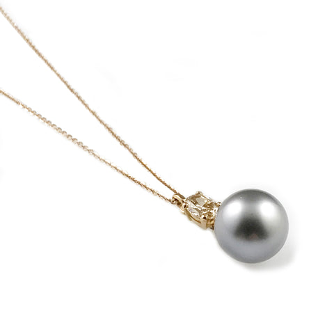 'Pearl Wonder' - Rose gold necklace with Tahitian pearl and brown diamonds