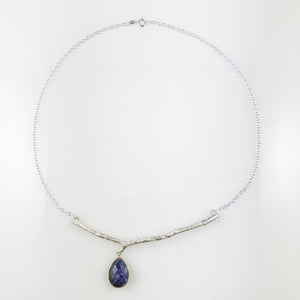 'Wearing Nature' - Silver Twig necklace with blue quartz drop