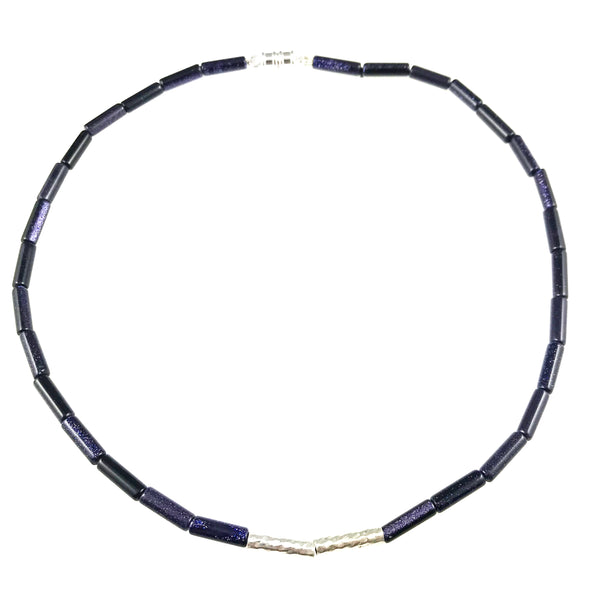 Silver necklace with blue quartz and silver tube