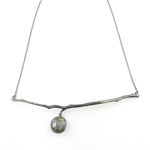'Wearing Nature' - Silver Twig necklace with labradorite drop