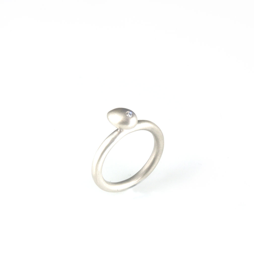 'Best Before' - 0.8cm silver whole egg ring with diamond