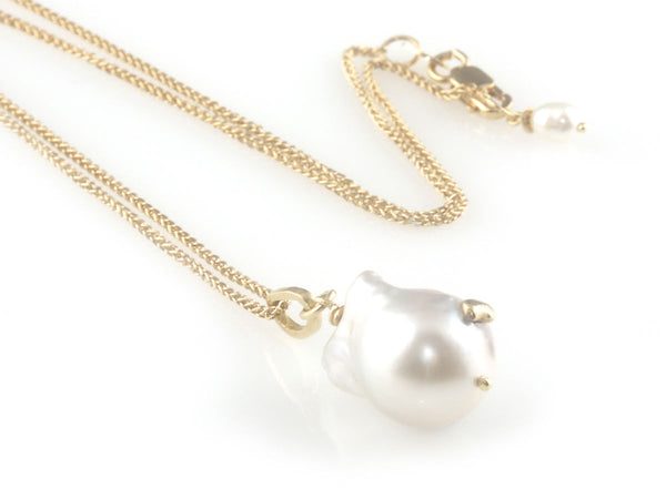 'Pearl Wonder' - White baroque south sea pearl pendant with gold chain