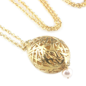 'Best Before' - 3cm gold plated silver whole egg pendant with pearl