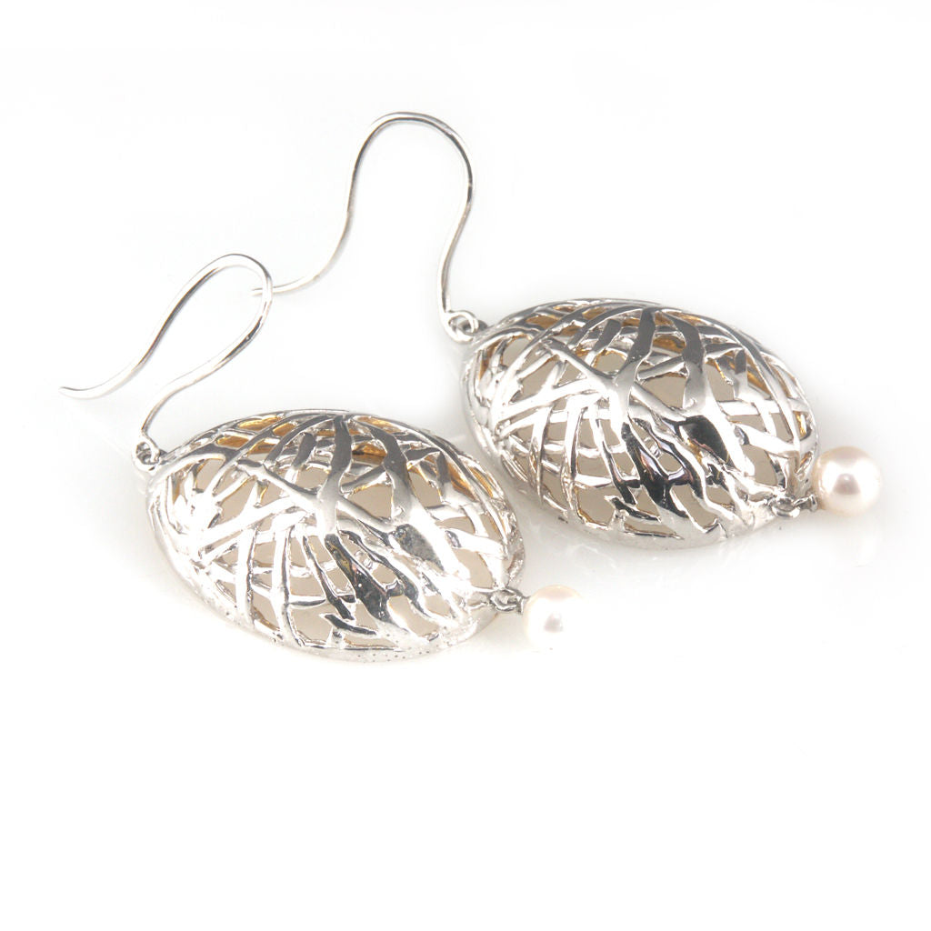 'Best Before' - 3cm silver egg earrings with pearls