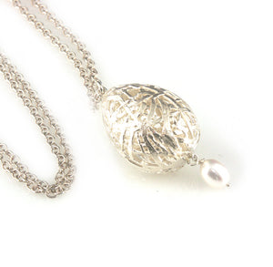 'Best Before' - 3cm silver whole egg pendant with pearl