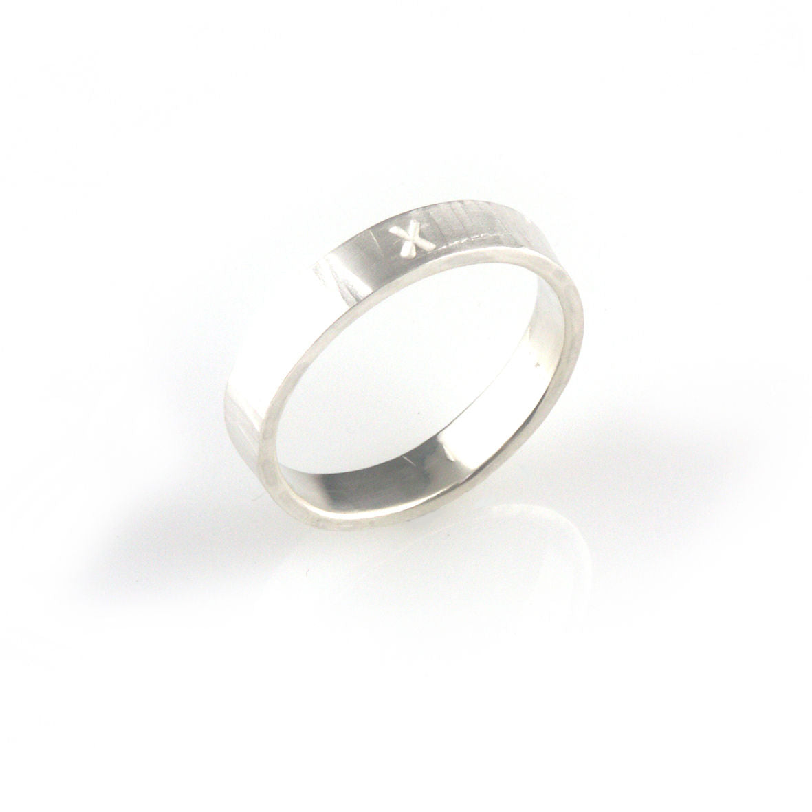 'X collection' - silver ring with word 'X'