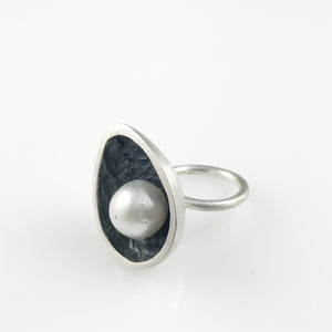 'Best Before' - 3cm silver egg ring with south sea pearl