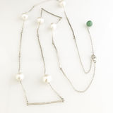 'Pearl Wonder' - long silver bar necklace with pearls and green jade bead