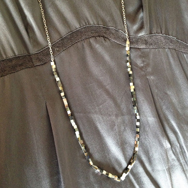 'Pearl Wonder' - silver necklace with brown colour square mother of pearls