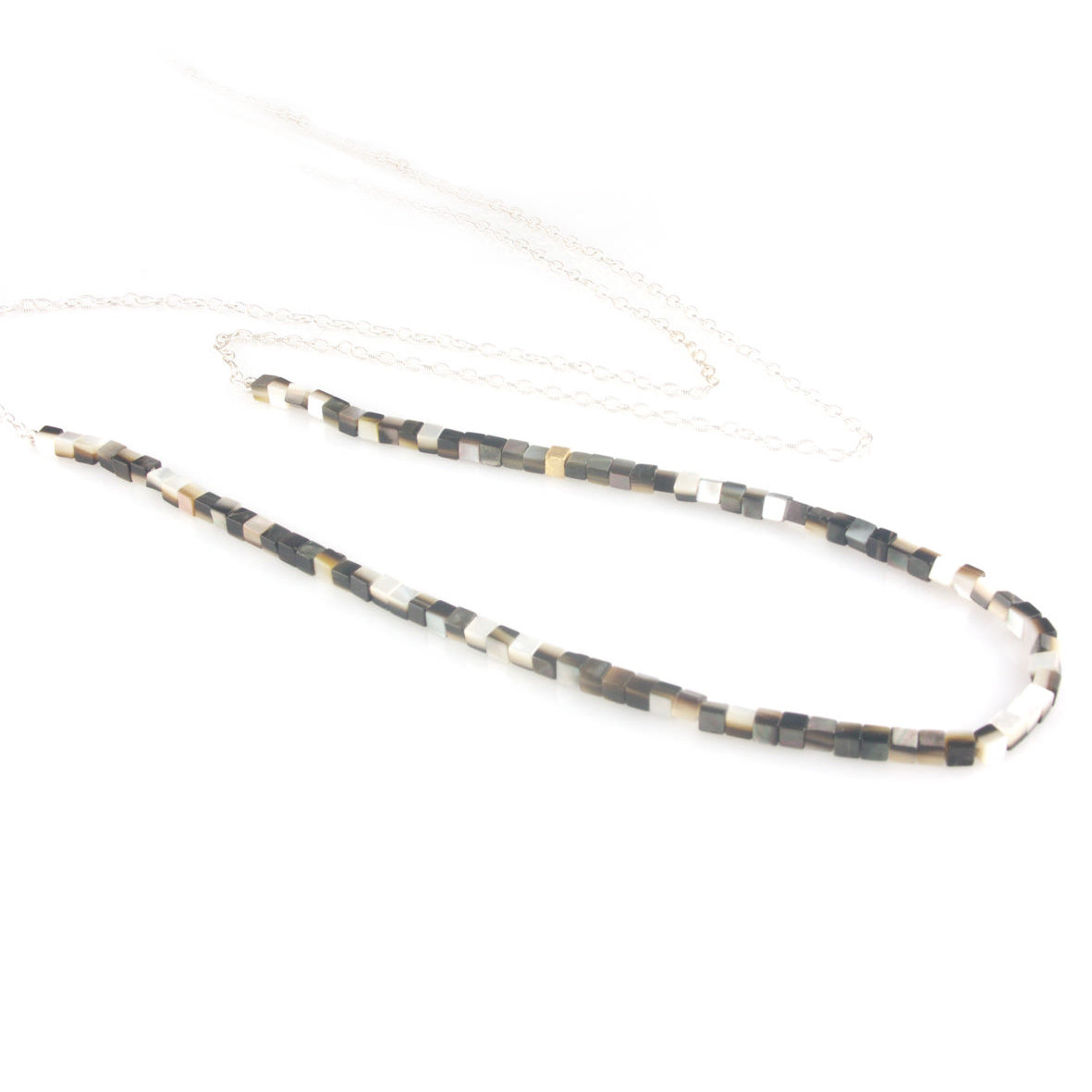 'Pearl Wonder' - silver necklace with brown colour square mother of pearls