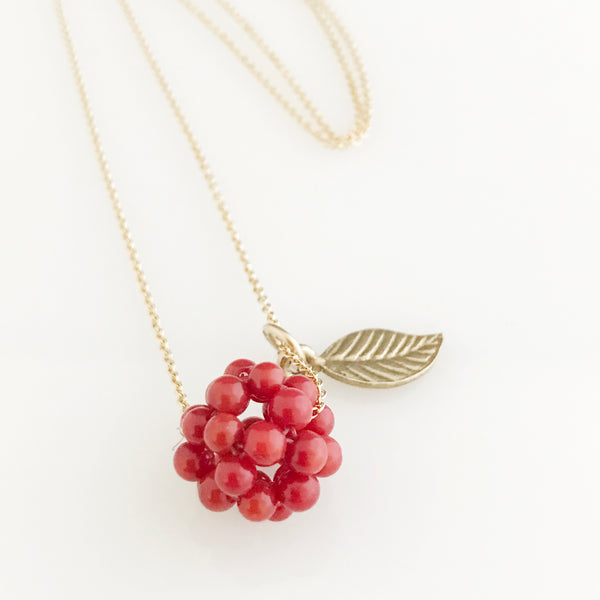 14ct Gold filled chain with coral cluster and gold plated silver leaf