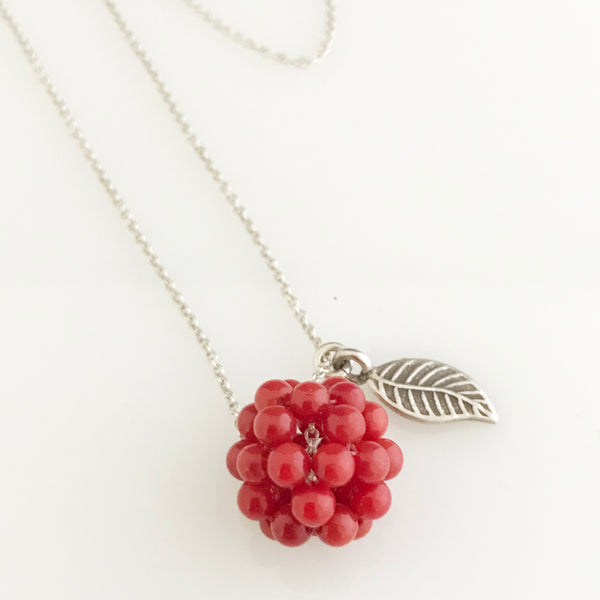 Coral cluster with silver leaf necklace