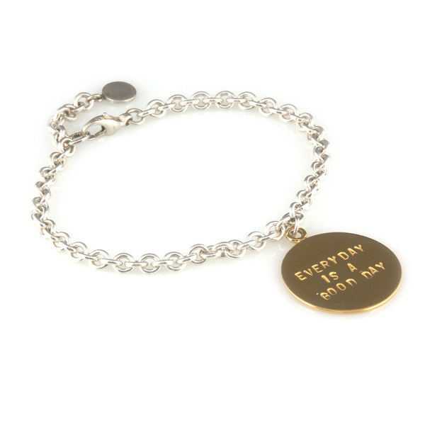 'Every day is a good day' - silver bracelet with gold disc