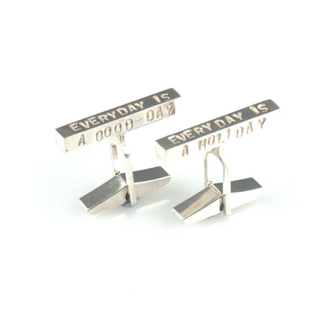 'Every day is a good day' - silver cufflinks with words