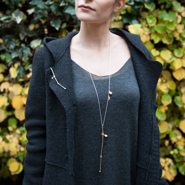 'Wearing Nature' - Golden Twig necklace with pearl