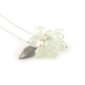 'Wearing Nature' - green quartz cluster with gold leaf necklace
