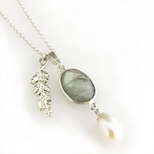 'Pearl Wonder' - labradorite with pearl and silver leaf necklace