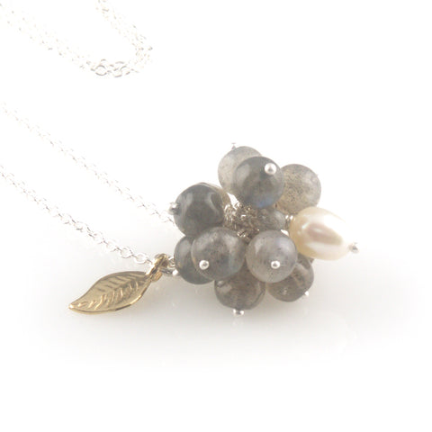 'Wearing Nature' - Labradorite cluster with pearl necklace