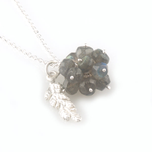 'Wearing Nature' - Labradorite cluster with silver leaf necklace