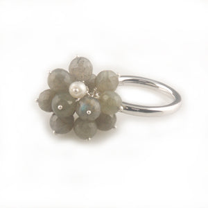 'Wearing Nature' - Labradorite cluster with pearl ring