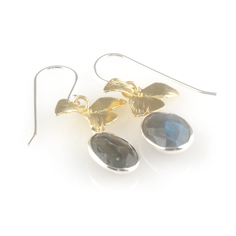 'Wearing Nature' - labradorite earrings with gold leaves
