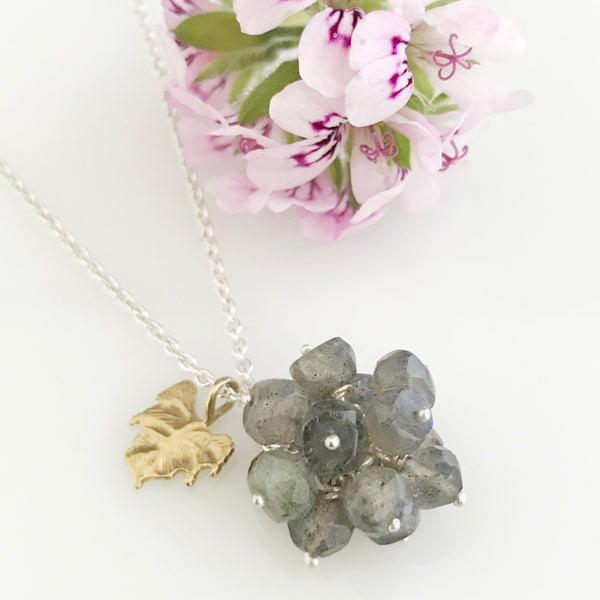 Labradorite cluster with gold leaf necklace