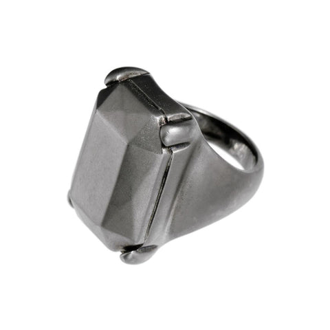 'Diamond Temptation' - big black silver emerald cut diamond shaped ring