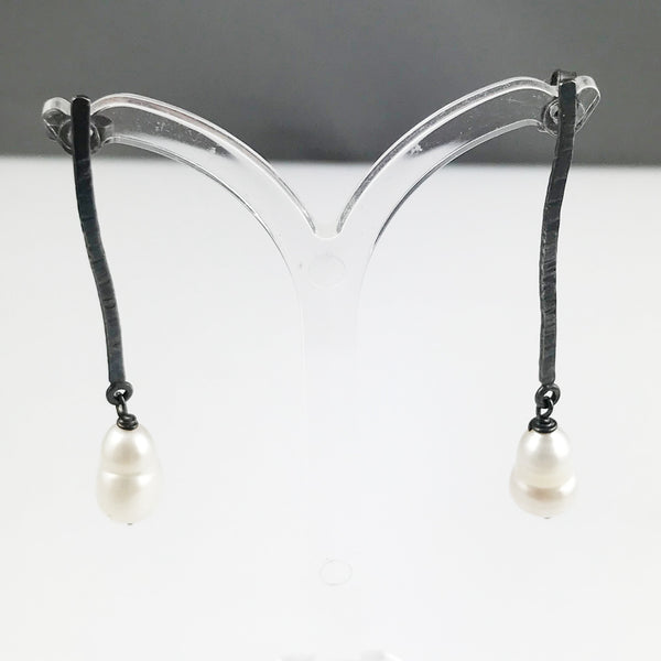 'Pearl Wonder' - Oxidised silver bar with baroque pearl drops