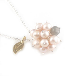 'Pearl Wonder' - pinky pearl cluster silver necklace