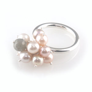 'Pearl Wonder' - pinky pearl cluster silver ring