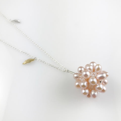 Long pink pearl cluster necklace