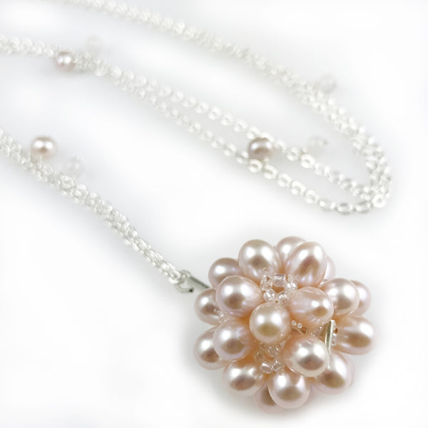 'Pearl Wonder' - long pink pearl cluster necklace