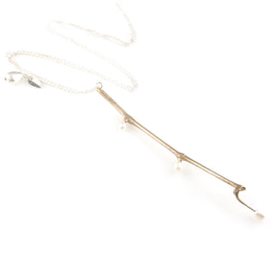 'Wearing Nature' - Rose gold plated silver Twig necklace with pearls