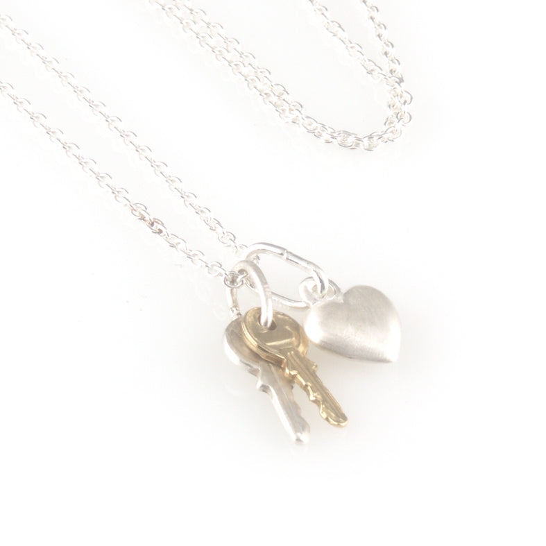 'Key to your heart' - small silver keys with heart necklace