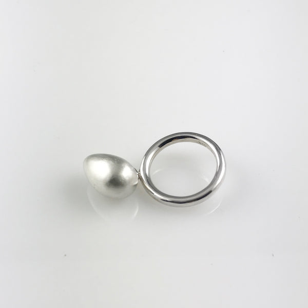 Silver ring with small silver egg