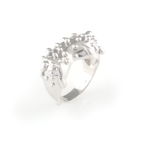 Silver ring with silver droplets